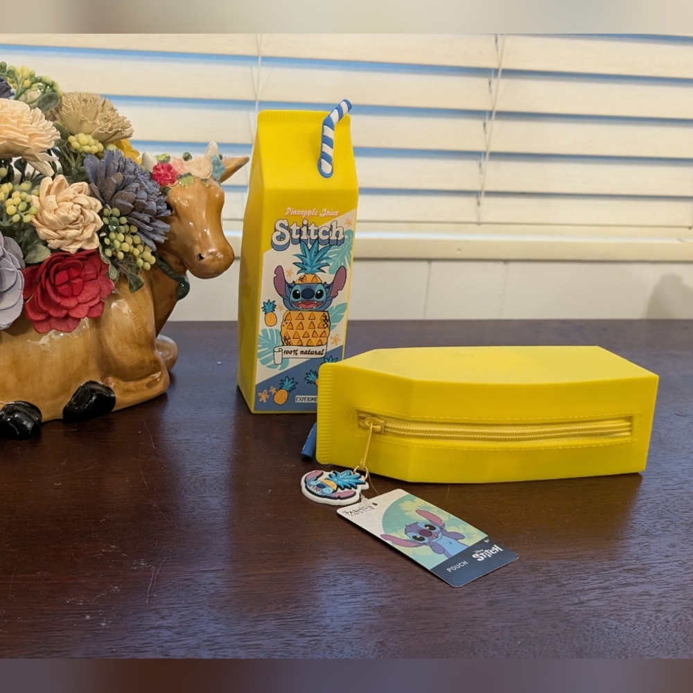 NWT Filled Yellow Juice box Stitch Pencil Case